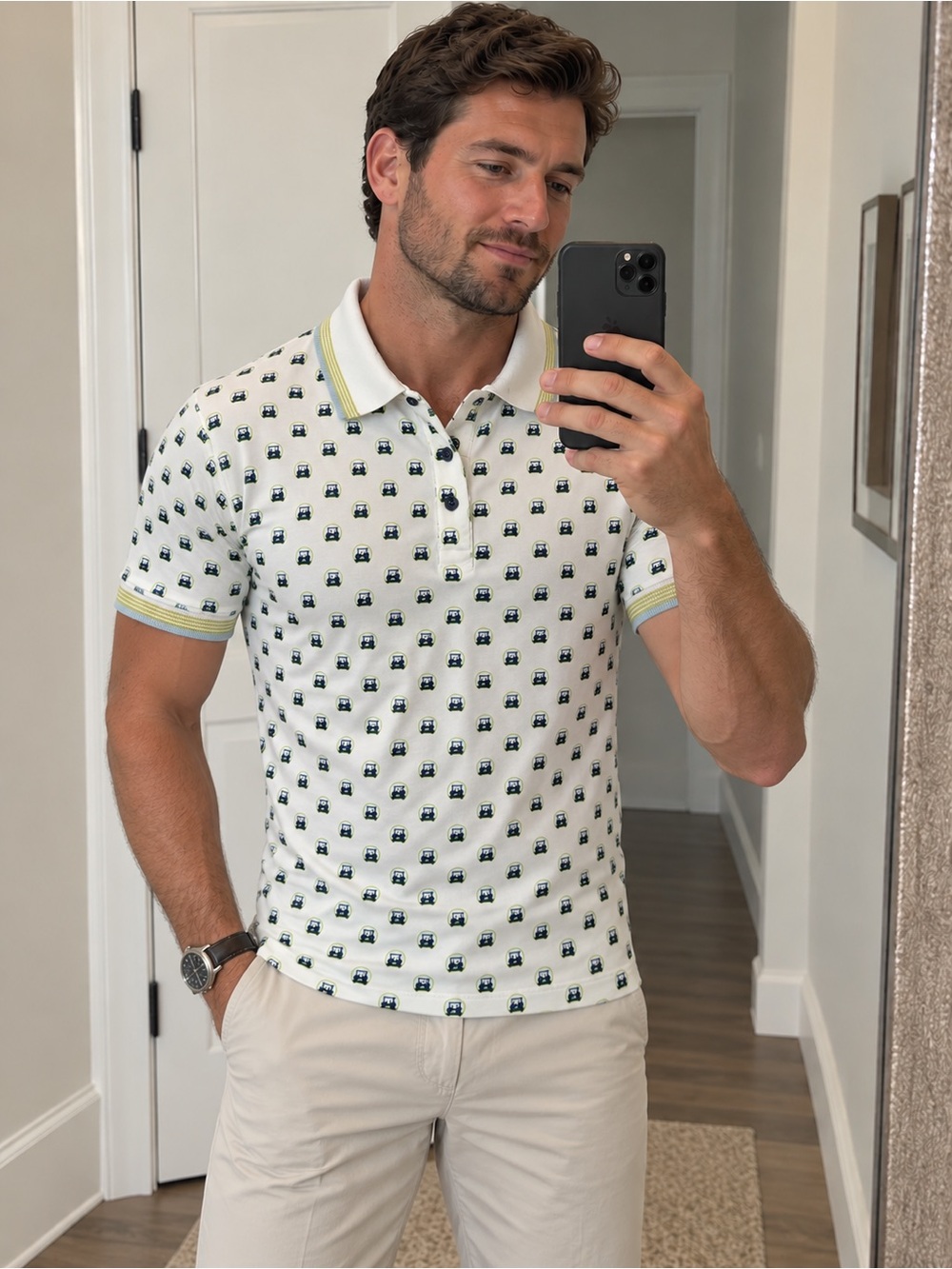Stone Rose polo golf cart print with contrast sleeve and color mens small